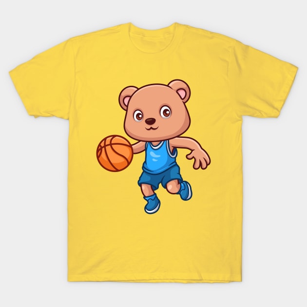 Basketball Bear Cute Cartoon T-Shirt by GumregaStd